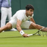 Carlos Alcaraz a dû faire des efforts pour venir à bout d'Ugo Humbert dimanche. KEYSTONE/AP/Alberto Pezzali